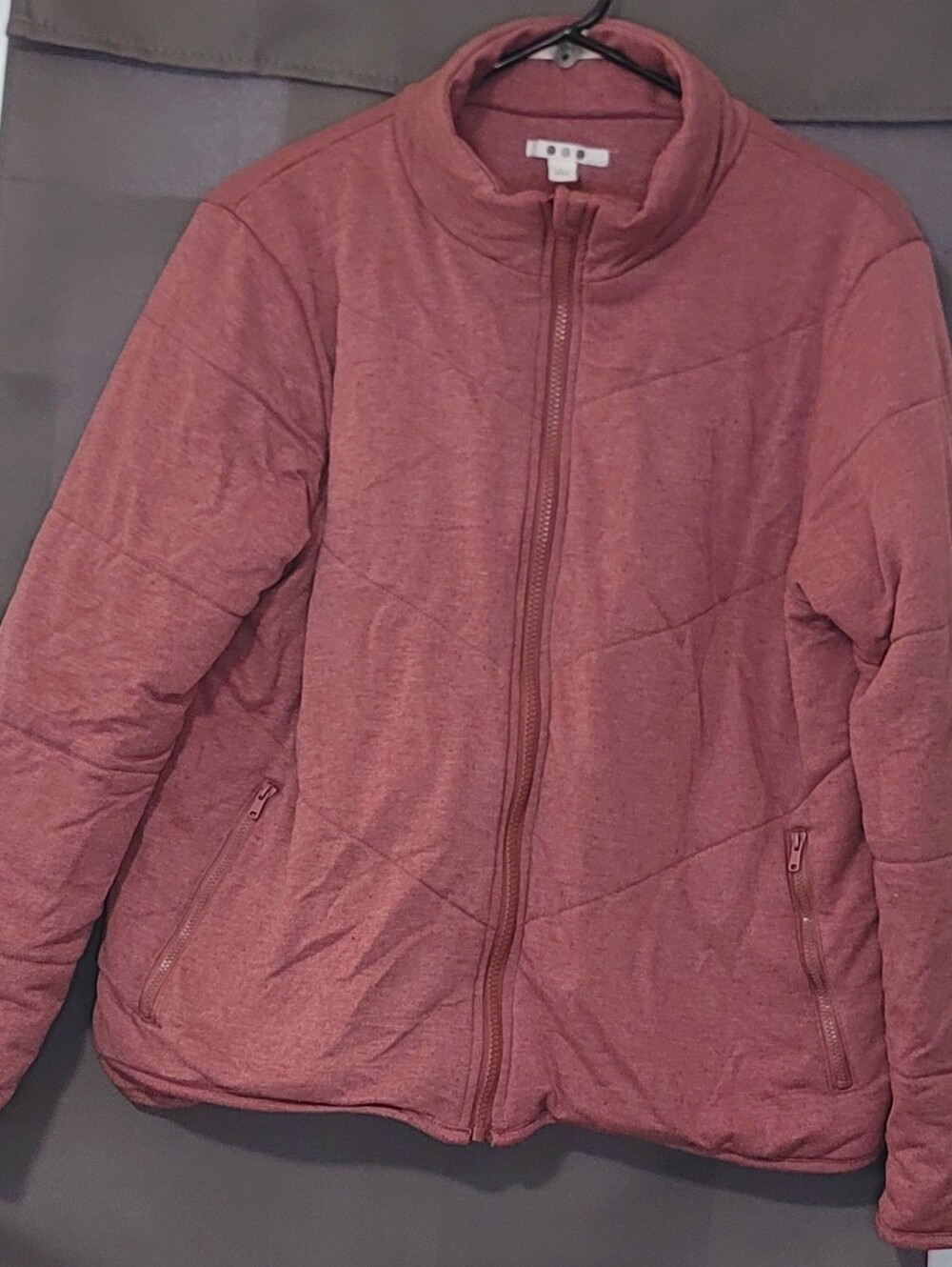 Three Dots Women's Quilted Step Hem Knit Soft Fleece Jacket, Heather Red LARGE